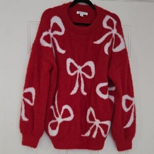 99 Jane Street Red Sweater with White Bow Accents